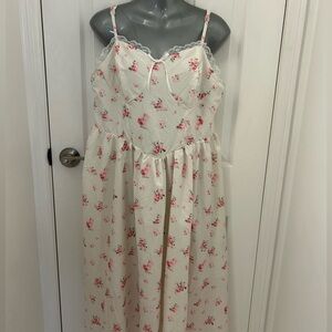 Off White and Pink Floral Maxi Dress, 1XL